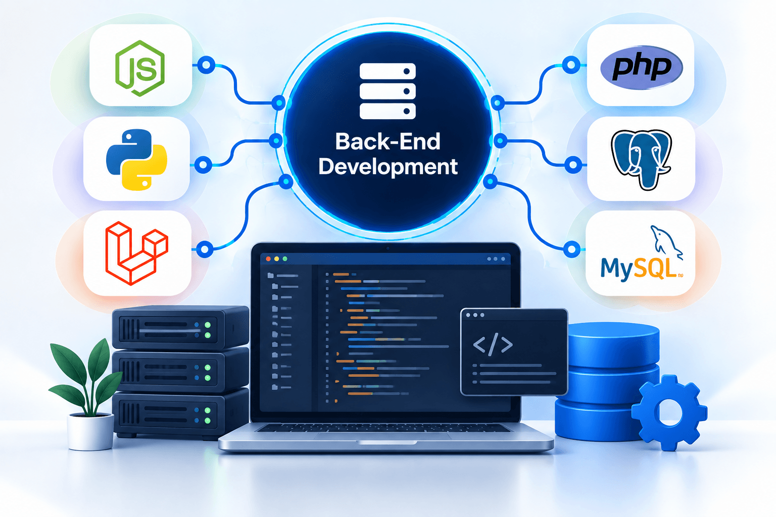 Back-end development with APIs, databases, and server architecture