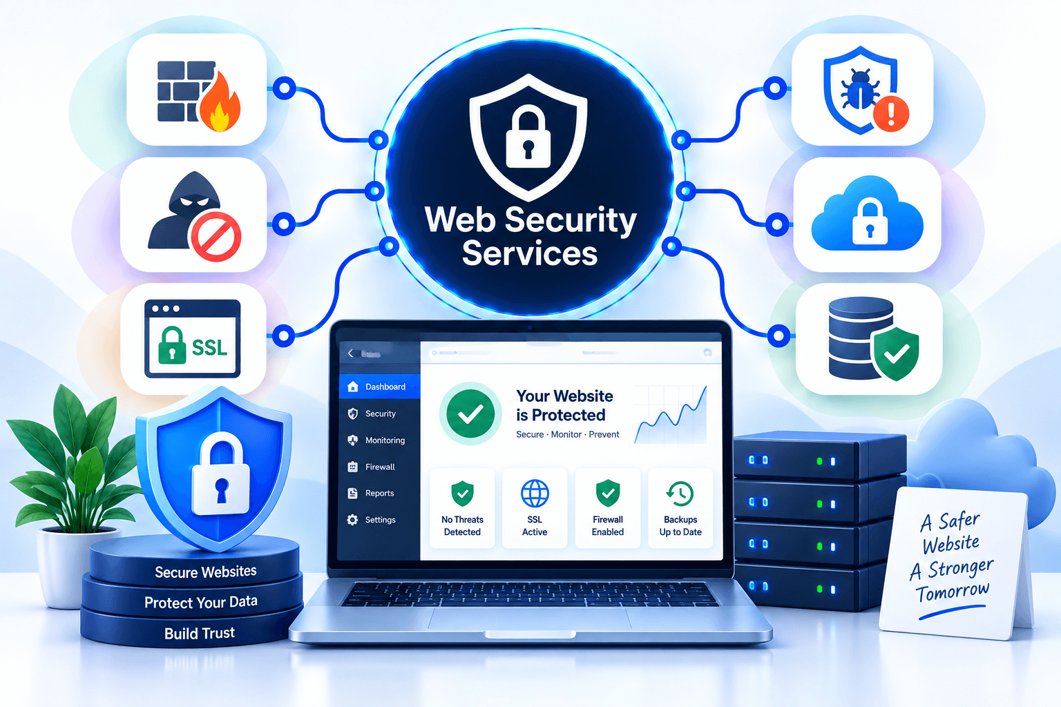 Web security services including SSL, monitoring, and vulnerability testing