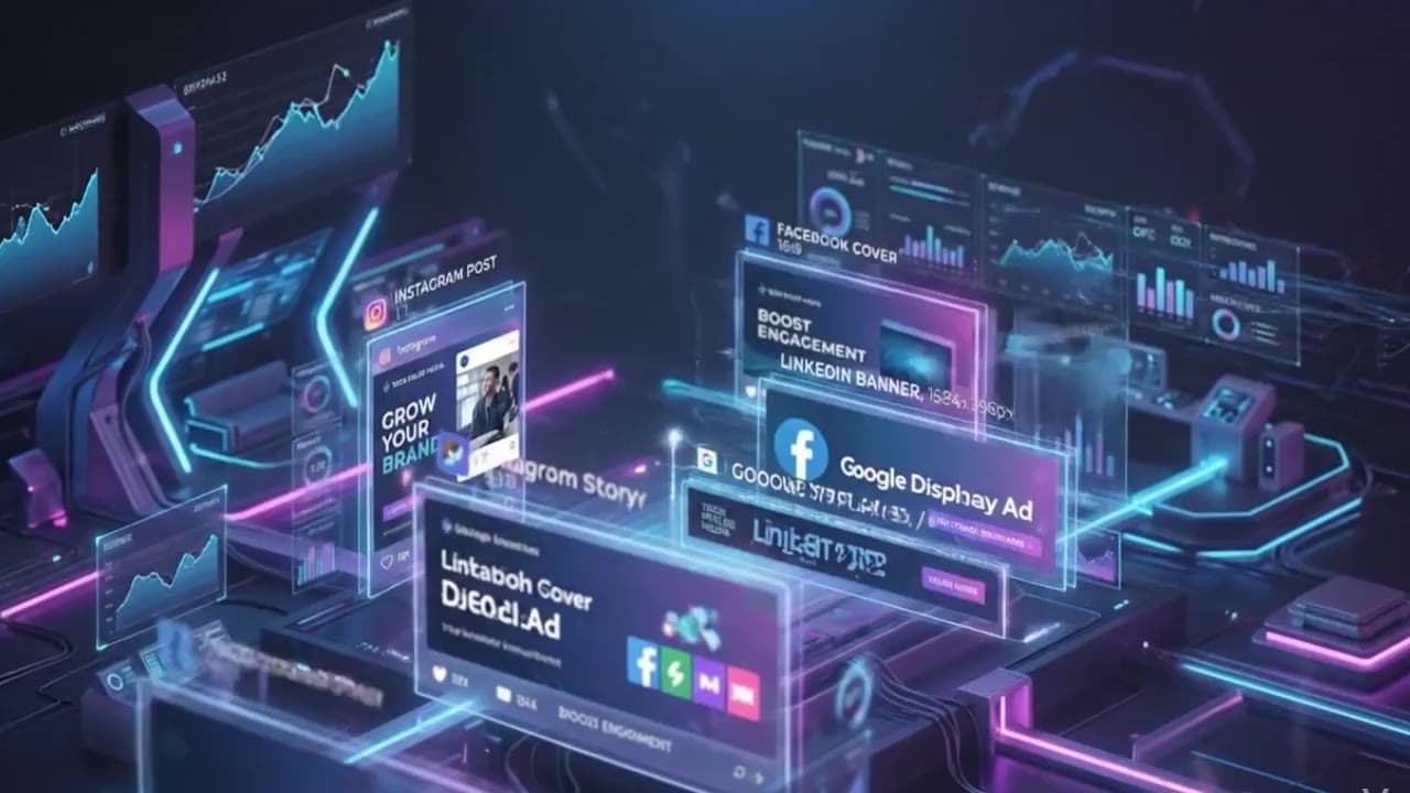 Social media and display ad mockups from the marketing visualization demo video