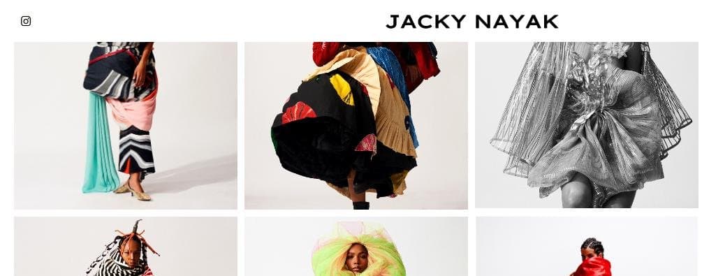 Jacky Nayak Overview gallery showing a grid of colourful fashion editorial photographs
